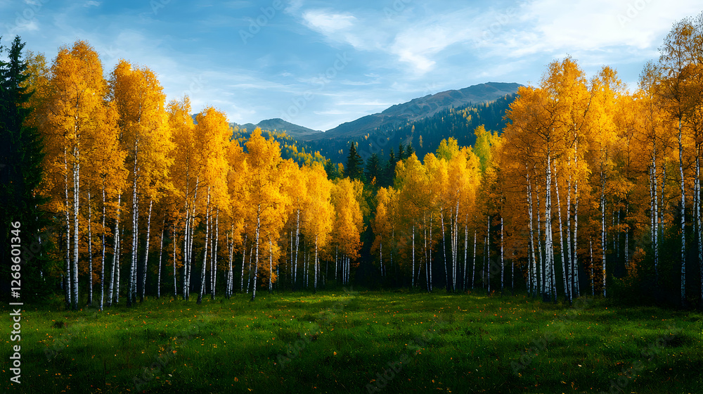 Vibrant Autumn Forest Landscape with Golden Trees Vibrant Autumn Forest Landscape with Golden Trees