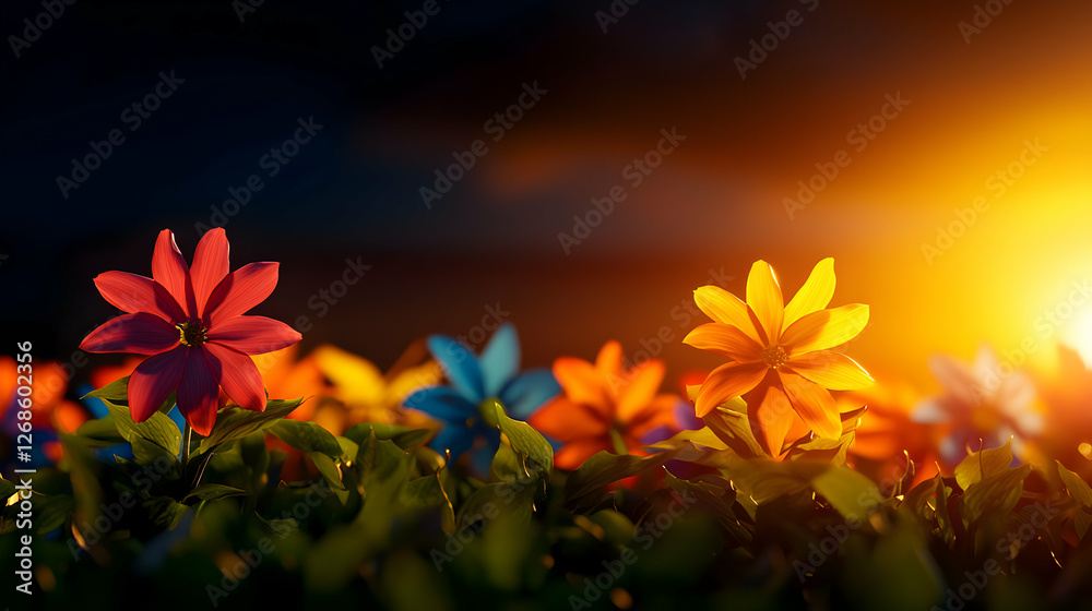 Vibrant Colorful Flowers at Sunset