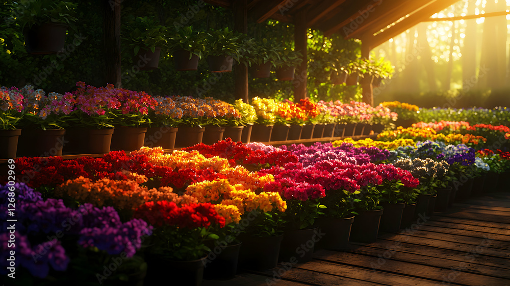 Vibrant Flower Display at Sunrise in a Garden