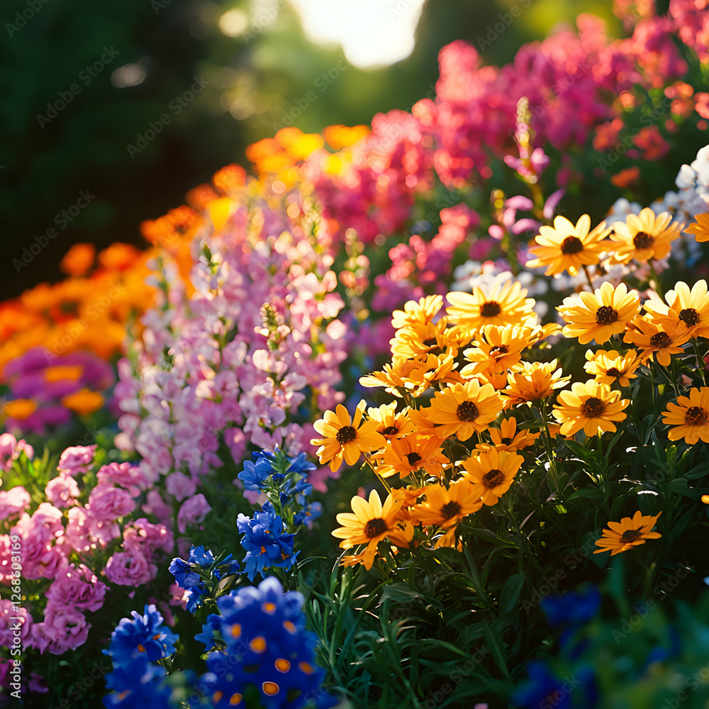 Obraz premium Vibrant Flower Garden in Sunlight