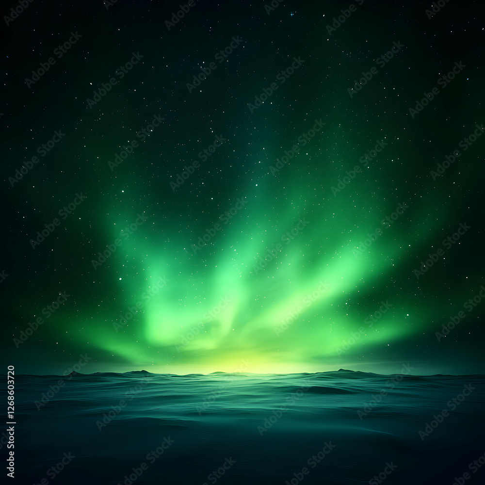Vibrant Green Aurora Borealis over Arctic Landscape