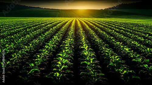 Obraz na płótnie Vibrant Green Field at Sunset w salonie