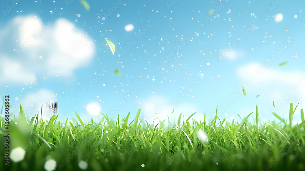 Vibrant Green Grass Field Under a Bright Blue Sky