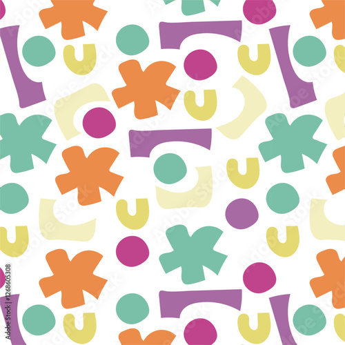 Seamless pattern with abstract geometric shapes. Cute and colorful vector background for kids