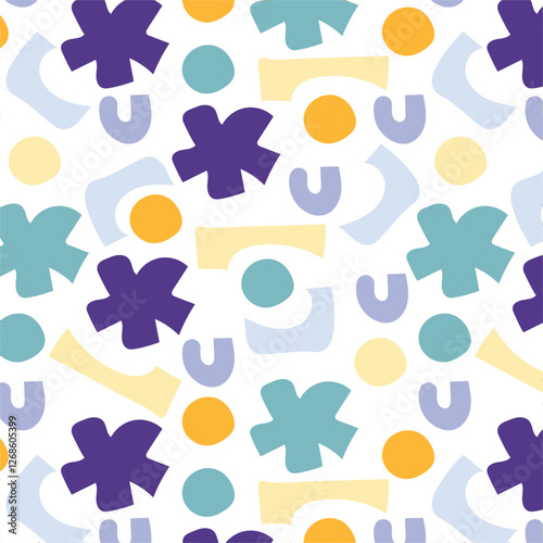 Seamless pattern with abstract geometric shapes. Cute and colorful vector background for kids
