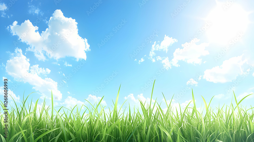 Vibrant Green Grass Under a Sunny Blue Sky Vibrant Green Grass Under a Sunny Blue Sky