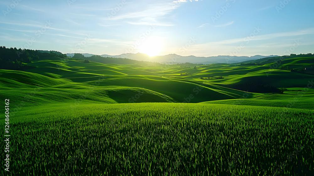 Obraz premium Vibrant Green Hills at Sunset