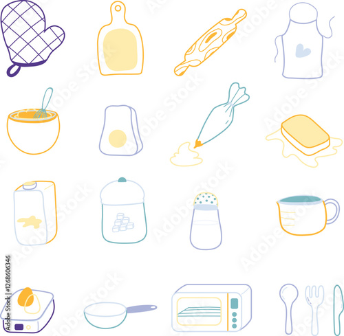 Premium vector baking tools collection in pastel color. Vector illustration.