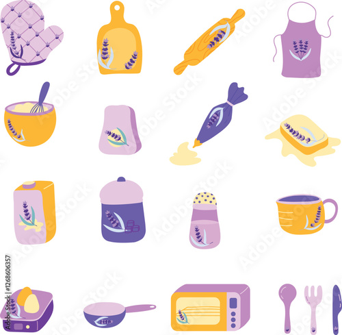 Premium vector baking tools collection in pastel color. Vector illustration.