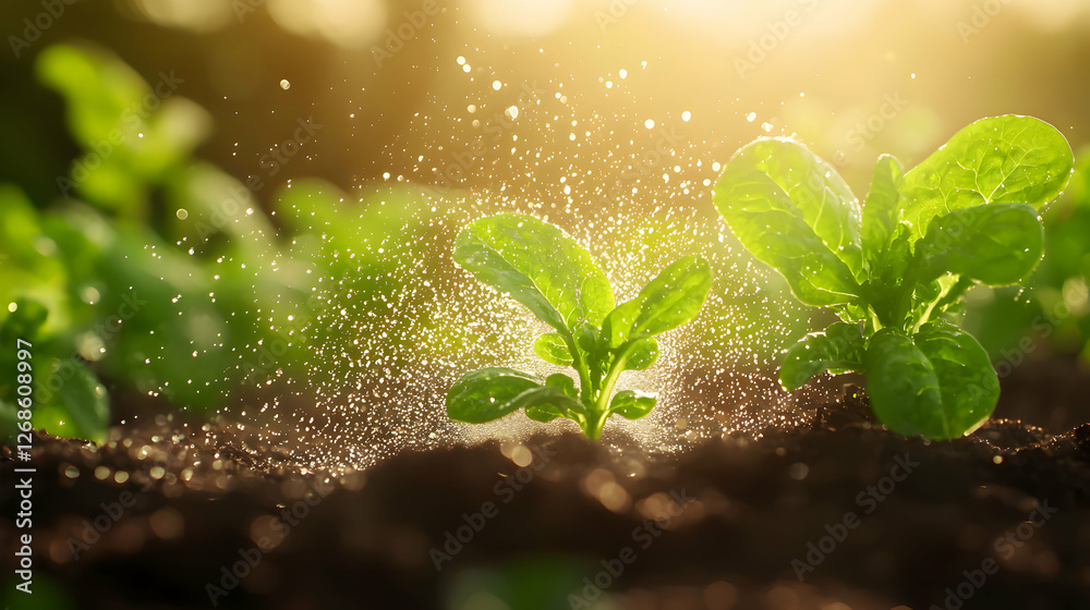 Vibrant Green Seedling Sprouting in Rich Soil with Sunlight Vibrant Green Seedling Sprouting in Rich Soil with Sunlight