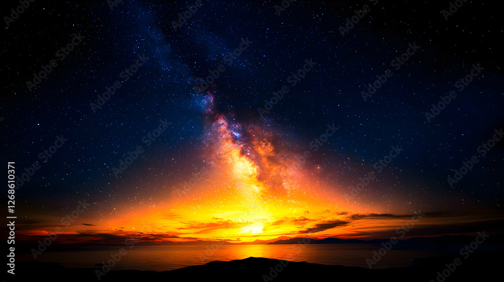 Fototapeta premium Vibrant Milky Way Galaxy Over Sunset Ocean