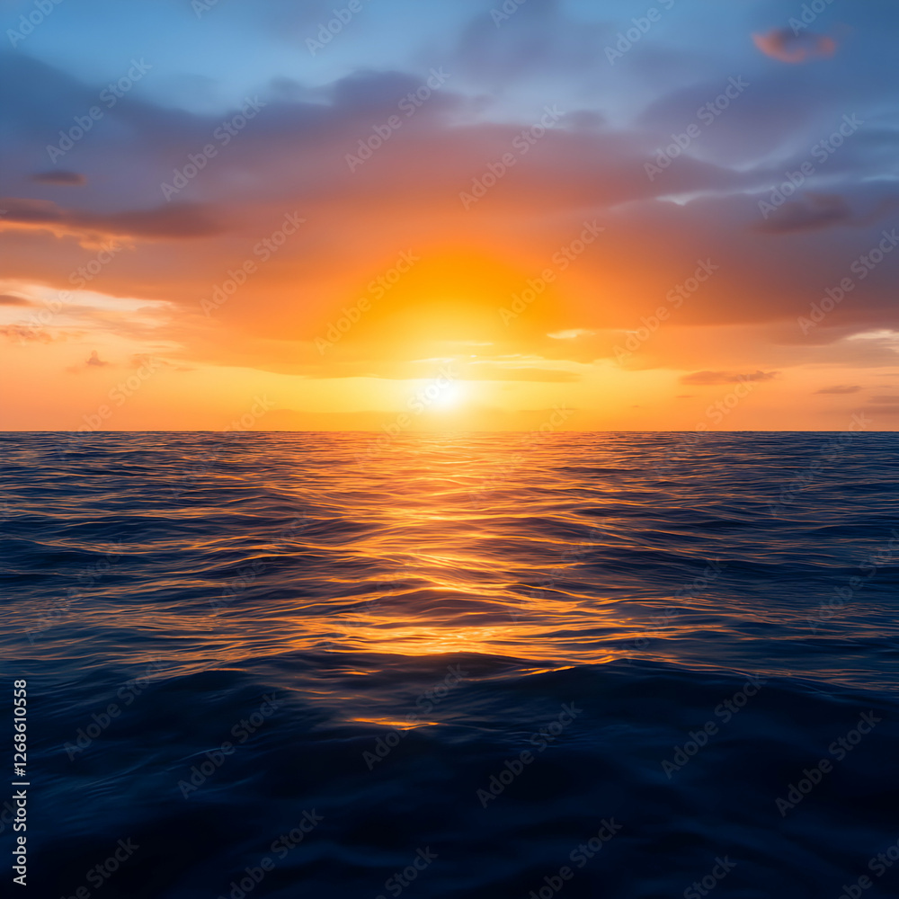 Obraz premium Vibrant Ocean Sunset: Golden Hues and Calm Waters
