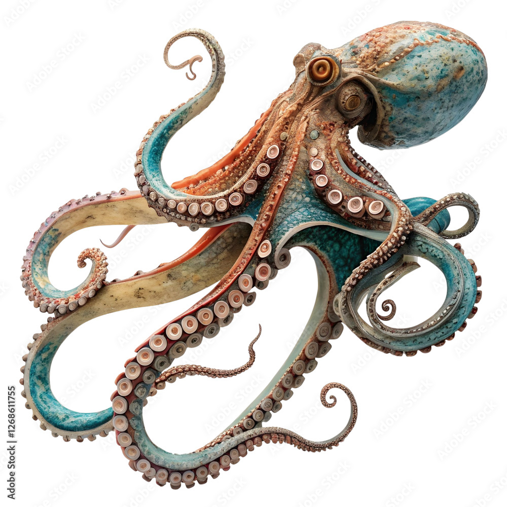 Obraz premium Colorful octopus gracefully swimming through coral reef in a vibrant underwater environment during sunny daylight