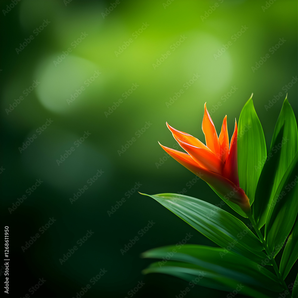 Obraz premium Vibrant Orange Tropical Flower with Lush Green Leaves