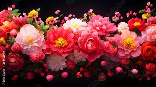 Vibrant Pink and Red Peonies and Roses Floral Arrangement