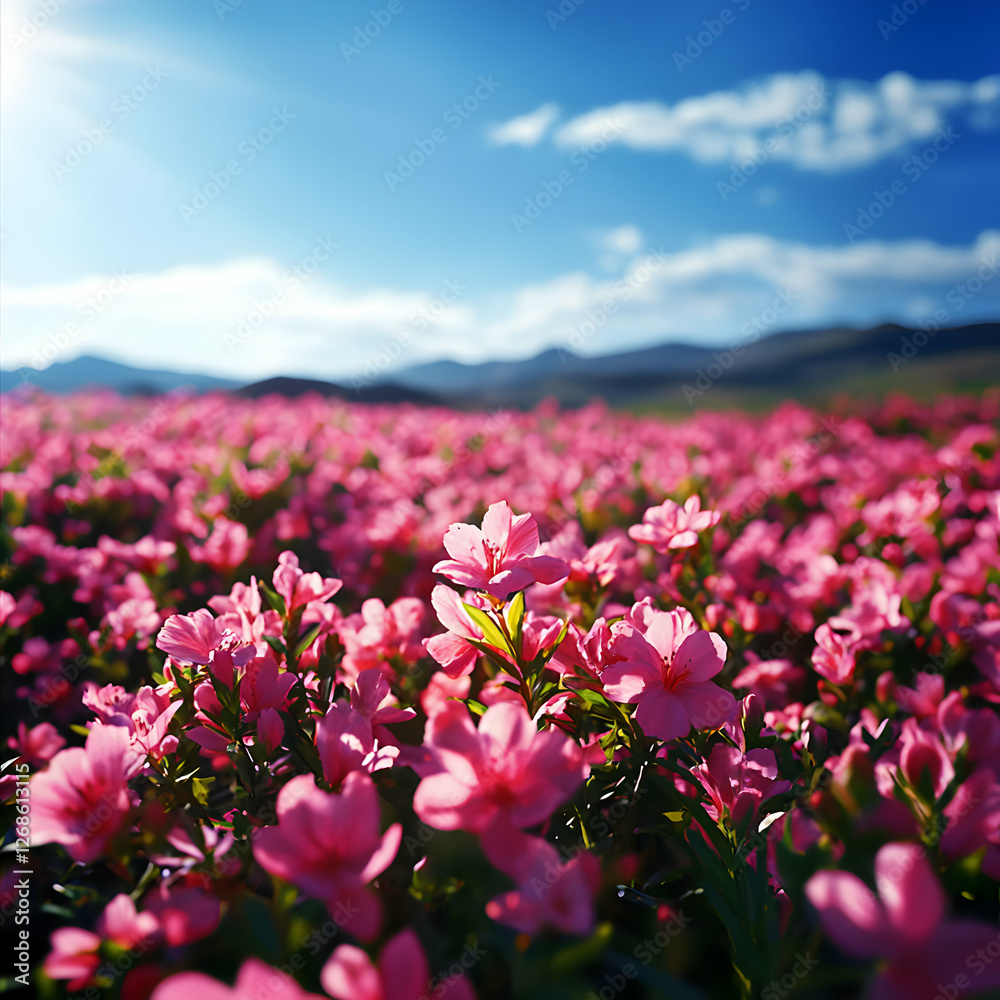 Fototapeta premium Vibrant Pink Flower Field Under Sunny Sky
