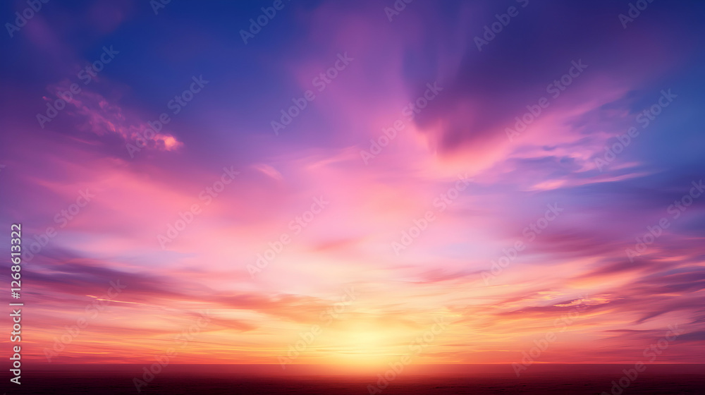 Obraz premium Vibrant Pink Purple Sunset Sky Over Ocean Horizon