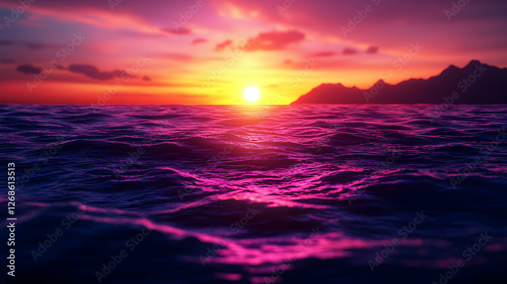 Fototapeta premium Vibrant Purple And Orange Sunset Over Ocean