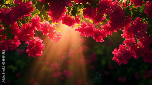 Vibrant Red Bougainvillea Flowers In Sunlight
