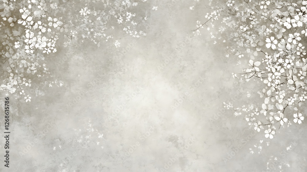 Delicate White Blossoms on a Grey Textured Background Delicate White Blossoms on a Grey Textured Background