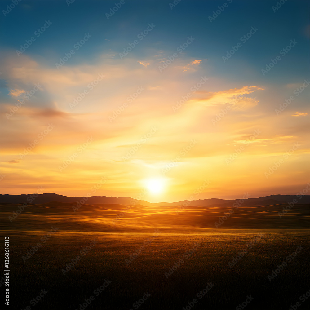 Vibrant Sunset Landscape with Orange and Yellow Sky Vibrant Sunset Landscape with Orange and Yellow Sky