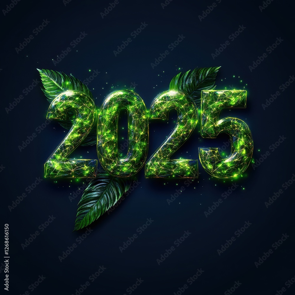 A vibrant artistic representation of the year 2025, adorned with green leaves, symbolizing growth and renewal. A vibrant artistic representation of the year 2025, adorned with green leaves, symbolizing growth and renewal.