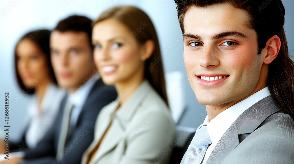 Confident Businessman with Team in Background Confident Businessman with Team in Background