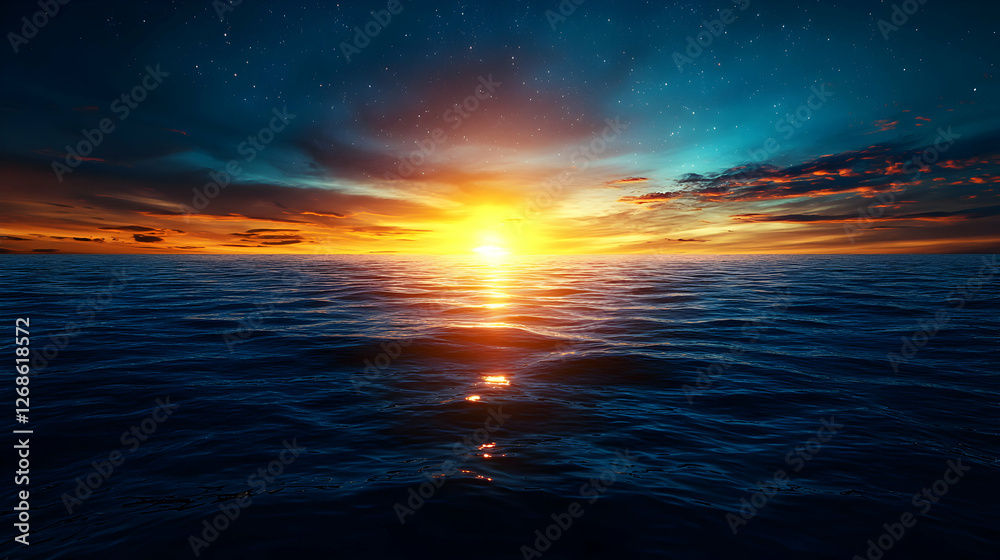 Obraz premium Vibrant Sunset Over Dark Ocean Water