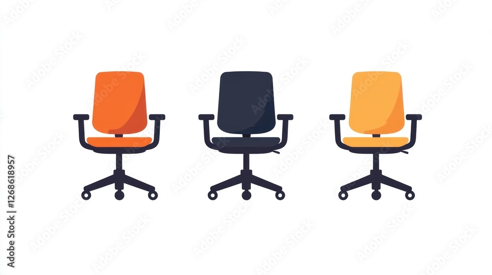 Three office chairs, colorful, flat design Three office chairs, colorful, flat design