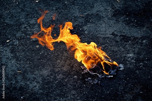 Flames licking and consuming paper on a dark surface