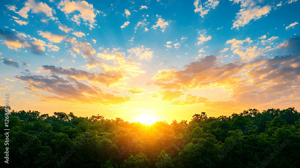 Fototapeta premium Vibrant Sunset Over Lush Green Trees
