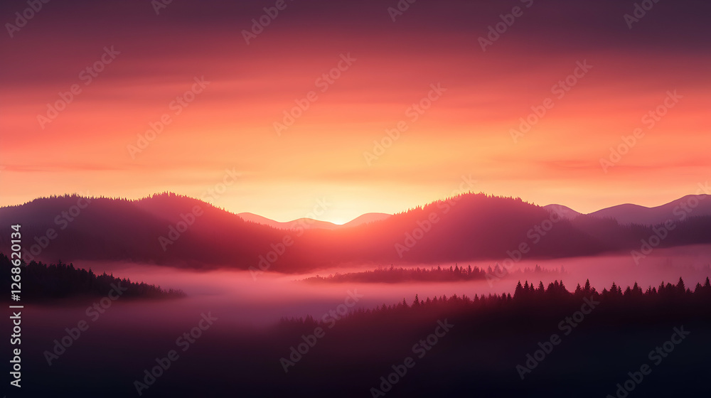 Fototapeta premium Vibrant Sunset Over Misty Mountains