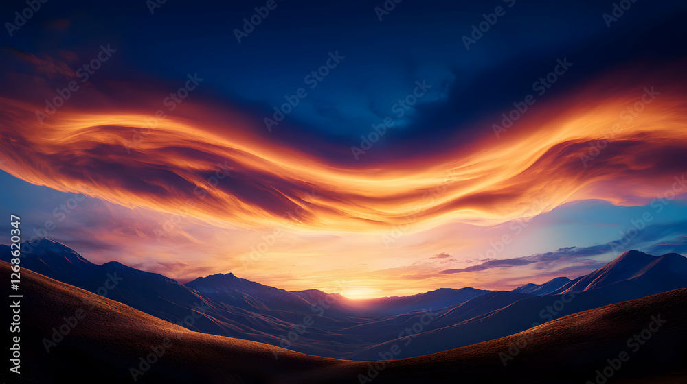 Obraz premium Vibrant Sunset Over Mountains with Dramatic Clouds