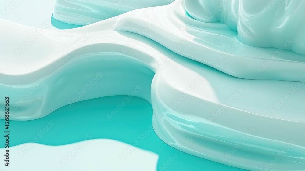 Fototapeta premium Abstract, light teal, liquid, flowing, display podium, background