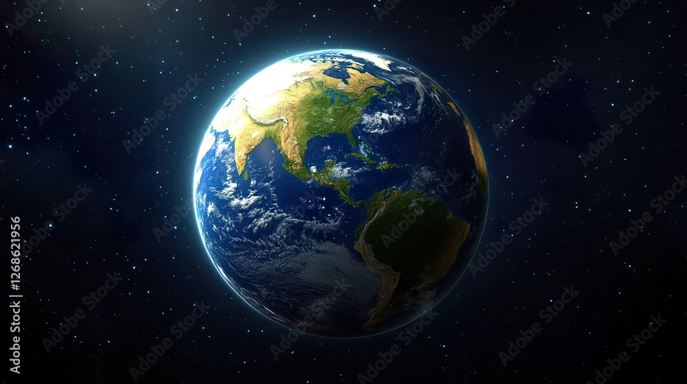 Obraz premium Globe showcasing six continents, representing global unity and earth science exploration.
