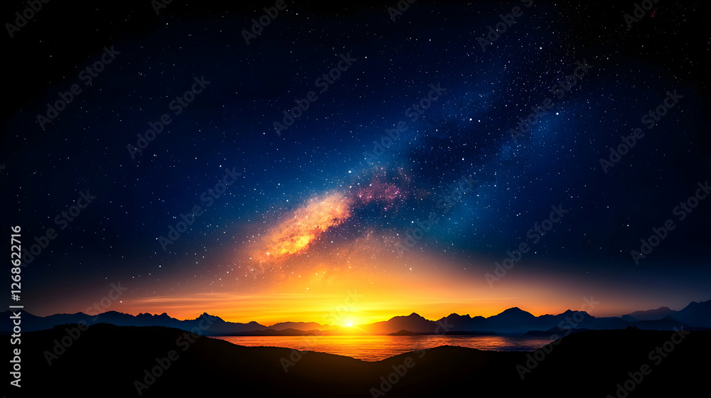 Fototapeta premium Vibrant Sunset with Starry Milky Way Galaxy