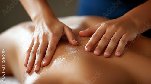 Wallpaper Mural In a serene dimly-lit spa, a young woman enjoys a calming massage as skilled hands work gently on her back, enhancing her relaxation and well-being in a peaceful atmosphere Torontodigital.ca