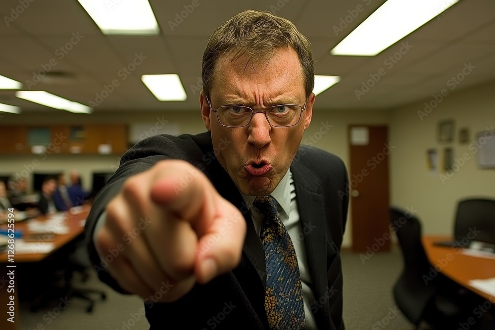 Naklejka premium Businessman in Suit Expressing Anger in Office Environment