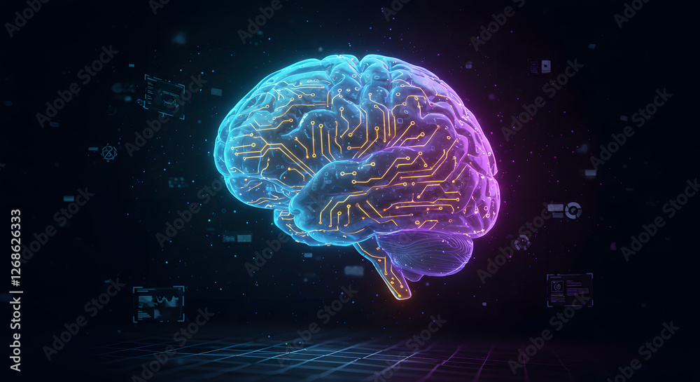 Futuristic Digital Brain with Neural Network Circuitry Futuristic Digital Brain with Neural Network Circuitry