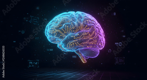 Futuristic Digital Brain with Neural Network Circuitry