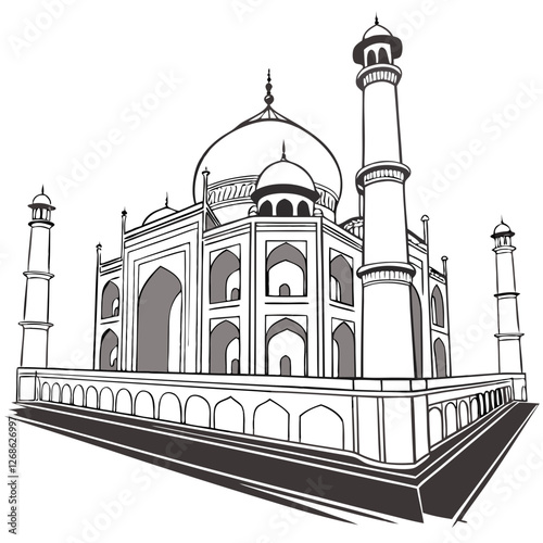 Elegant Vector Illustration of the Taj Mahal in India, Isolated. Perfect for: Valentine’s Day, Diwali, India tourism