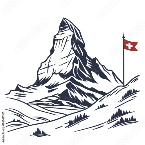 Minimalist Vector Illustration of the Matterhorn in Switzerland, Isolated. Perfect for: Christmas, Winter holidays, Switzerland tourism