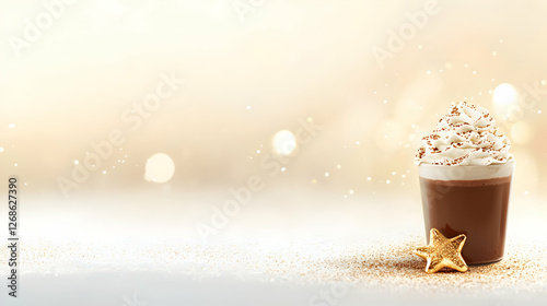 Warm Hot Chocolate with Whipped Cream and Gold Sprinkles