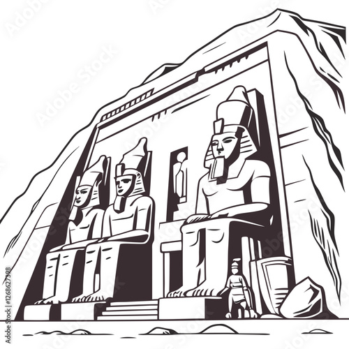 Vector Illustration of Abu Simbel Temples in Egypt, Isolated. Perfect for: World Heritage Day, Egypt tourism