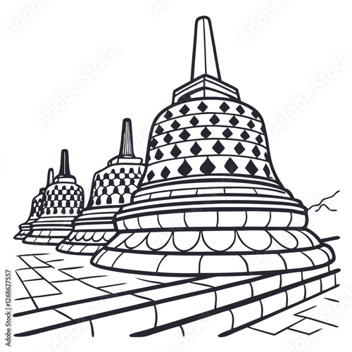 Vector Illustration of Borobudur Temple in Indonesia, Isolated. Perfect for: Vesak Day, Indonesia tourism