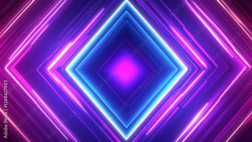 Fototapeta premium Abstract Neon Lights Purple Pink Blue Glowing Square Background Design