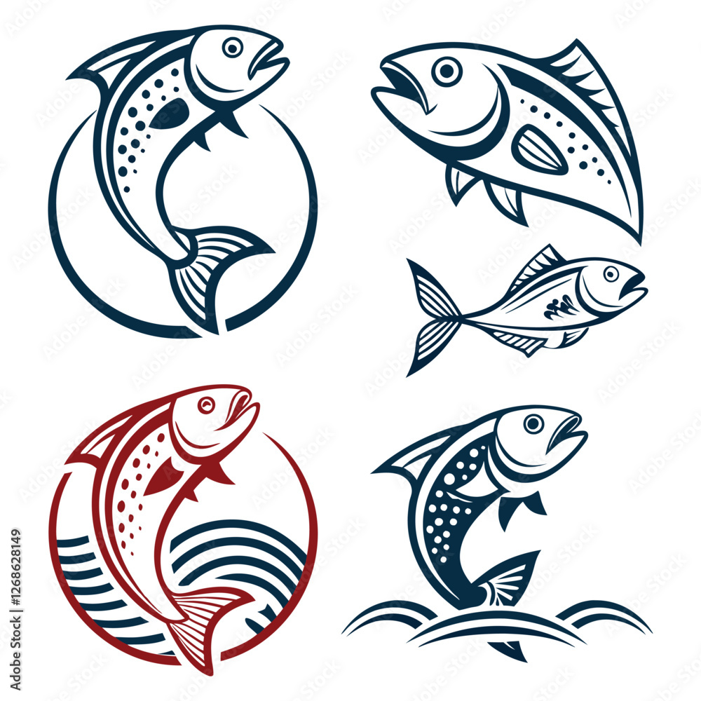 Set of Colorful Fish icon in Drawn Fishing Style Set of Colorful Fish icon in Drawn Fishing Style