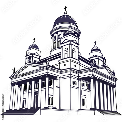 Vector Illustration of Helsinki Cathedral in Finland, Isolated. Perfect for: Christmas, Finland Independence Day, Helsinki tourism