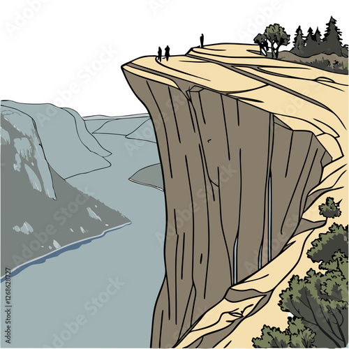 Vector Illustration of Preikestolen in Norway, Natural Viewpoint. Perfect for: Norway, Natural Wonders, Adventure Travel