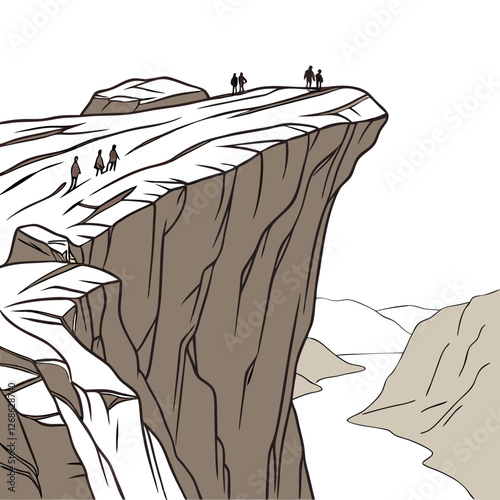 Vector Illustration of Preikestolen in Norway, Natural Viewpoint. Perfect for: Norway, Natural Wonders, Adventure Travel